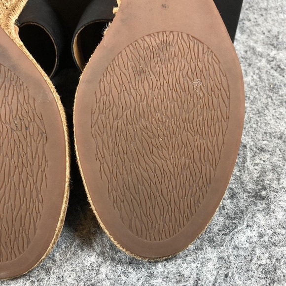 Clarks Sandals Womens 11M Black Leather Espadrille Wedge Buckle Comfort Shoes - Picture 13 of 16